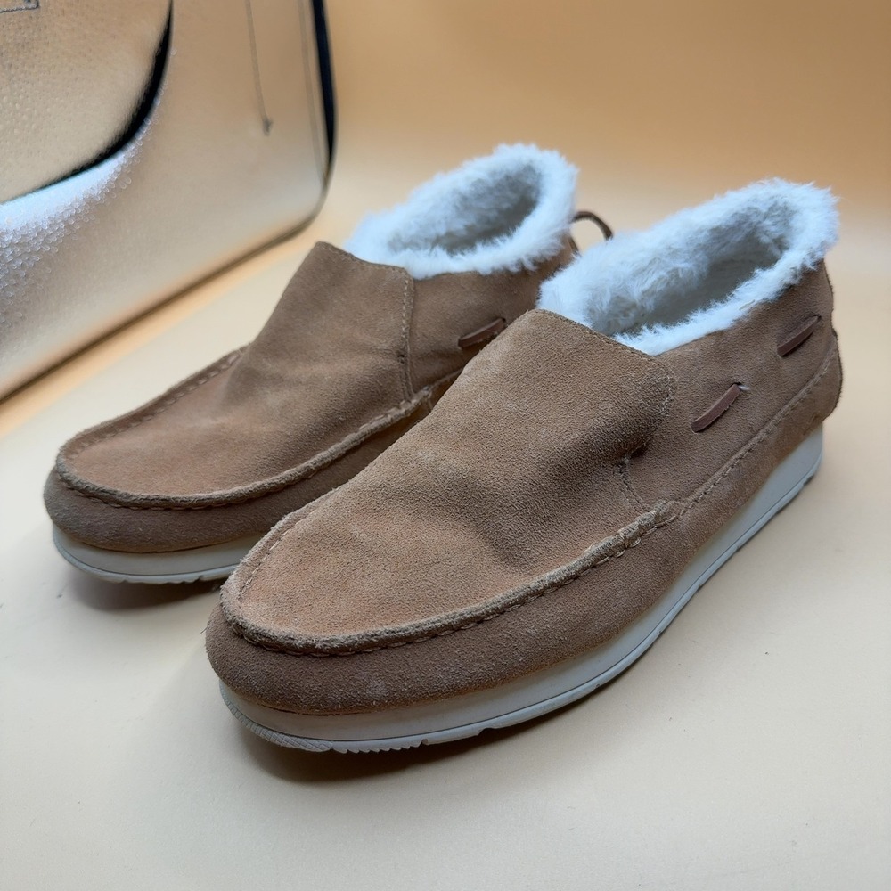 Sperry Moccasin Slip-On Loafer Faux Fur Lined Suede Tan Women's Size 8